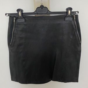 Theory Black Leather Mini Skirt